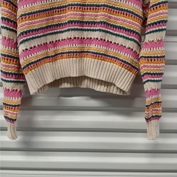Zara Crew Neck Knit Sweater Women Small Pink Beige Striped Pullover Top Gorpcore - Picture 6 of 8